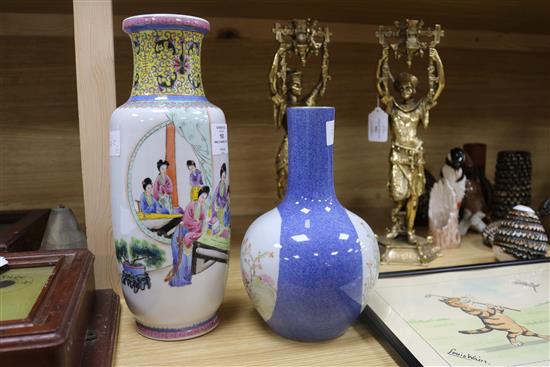 Two Chinese Republic period famille rose vases, tallest 34cm